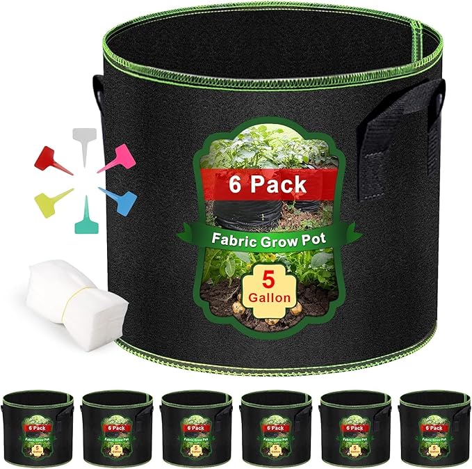 5 Gallon Fabric Grow Bags 6-Pack, Thickened Aeration Planter Bags by Createagardenyoulove