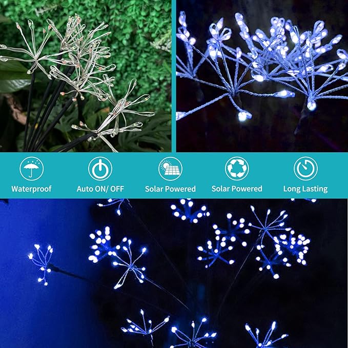 JJGoo Solar Garden Lights, New Upgraded 2 Pack Solar Swaying Starburst Light - Image 3