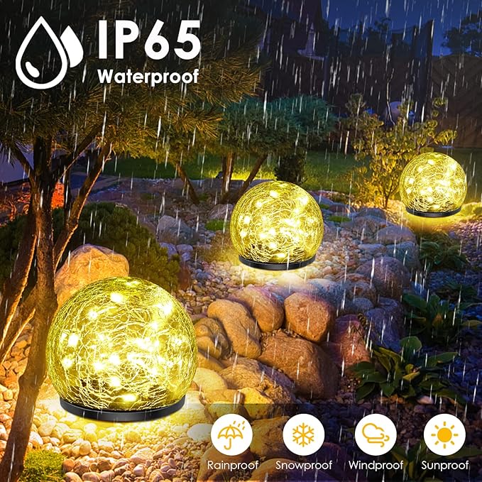 Solar Garden Lights, 4 Pack 120 LED Multicolor Cracked Glass Solar Outdoor - Image 3