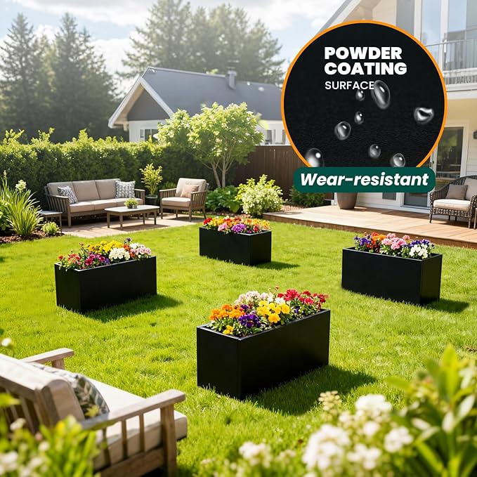Galvanized Steel Metal Planter Rectangular Indoor 32" L x 16" W x 16" H Black - Image 5