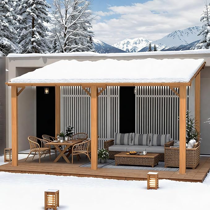 AECOJOY 14' x 10' Gazebo for Patio, Wood Grain Hard Top Lean to Gazebo Pergola - Image 5