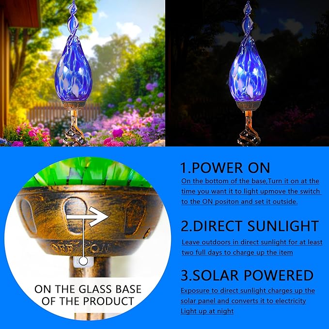Solar Garden Lights Outdoor, Decorative LED Flame Garden Stakes, Hand Blown - Image 5