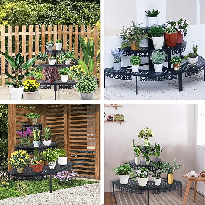 3 Tier Plant Stand Semi-Circular Flower Pot Organizer Rack Quarter Round Plant - Image 6