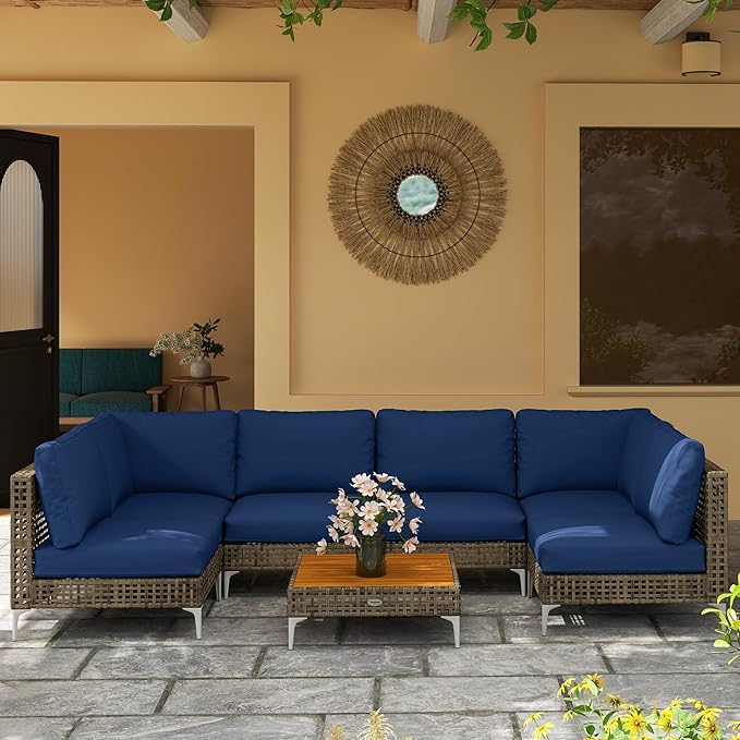 Outsunny 7 Piece Wicker Patio Furniture Set, Modular Outdoor Sectional - Image 8