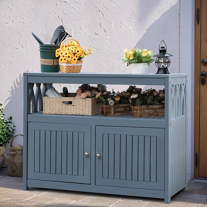 Greesum 2-Tier Outdoor Storage Cabinet in Acacia Wood, - Image 2
