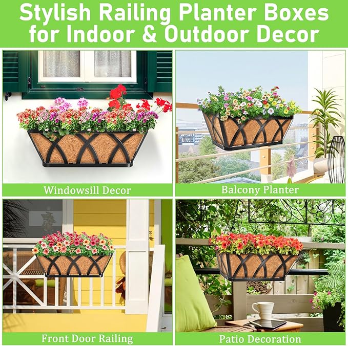Riare 2 Pack 16 Inch Metal Railing Planter Window Box - Image 7
