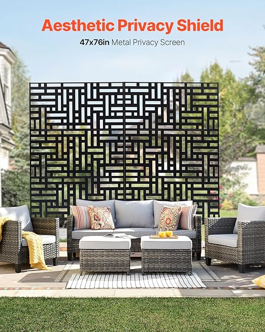 VEVOR Metal Privacy Screen, Outdoor Privacy Screens 3-Panel, Freestanding - Image 2