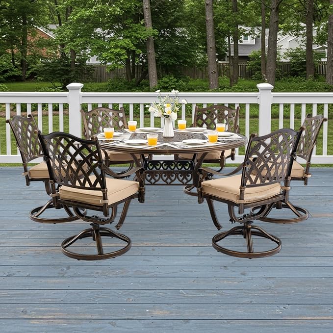 7-Piece Cast Aluminum Patio Furniture, Patio Dining Set - Image 2