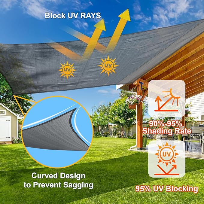 SUNLAX Sun Shade Sail 16' x 21' x 26.4' Dark Grey Rectangle Canopy Sail Shade - Image 4