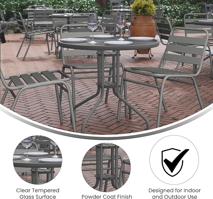 Flash Furniture Bellamy 31.5'' Round Indoor/Outdoor Tempered Glass Metal Frame - Image 4