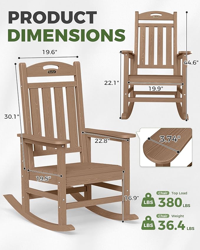 Oversized Rocking Chair Outdoor, High Back Porch Rocker Chair, HDPE All Weather - Image 3
