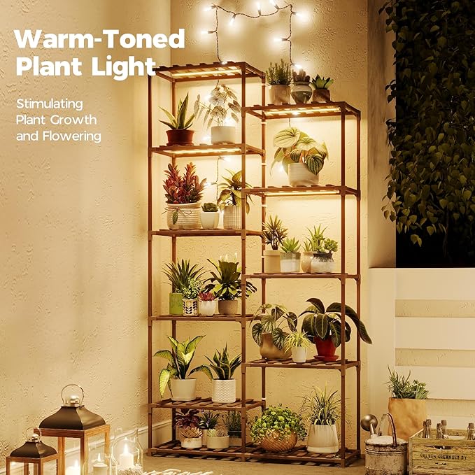 Bamworld Tall Plant Stand with Grow Lights Large Indoor Plant Shelf - Image 2