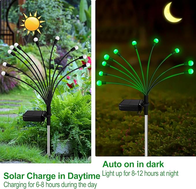 Solar St Patricks Day Lights Outdoor, 6 Pack 60 LED Solar Green Firefly Lights - Image 3