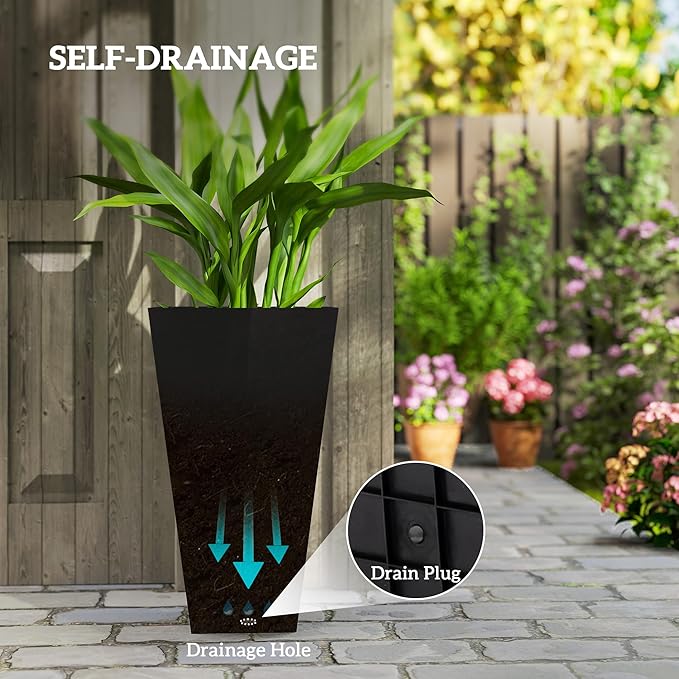 Outsunny Tall Planters for Outdoor Plants Set of 3, 28 in Taper Planters - Image 5