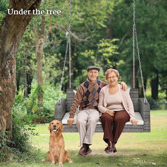 VINGLI Heavy Duty 800 LBS Wicker Hanging Porch Swing - Image 5