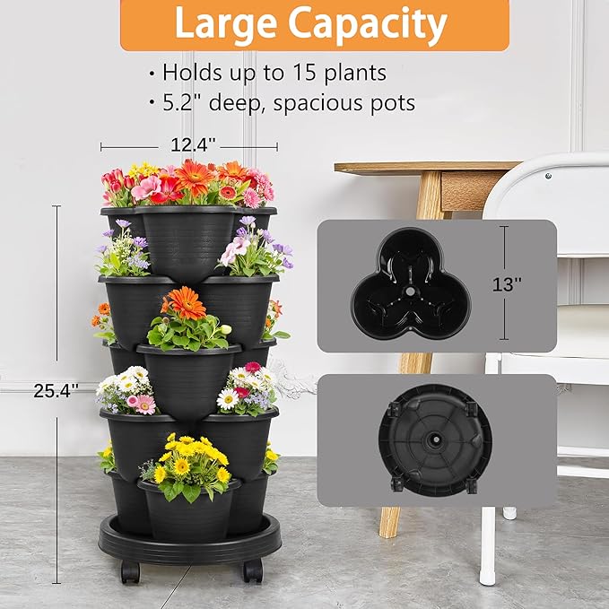 VECELO 5 Tier Vertical Garden Planter, Self Watering Stackable Planters - Image 5