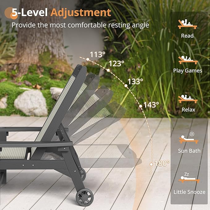 LUE BONA Chaise Lounge Chair Outdoor Set of 4, HDPS and HDPE Wicker Material - Image 7