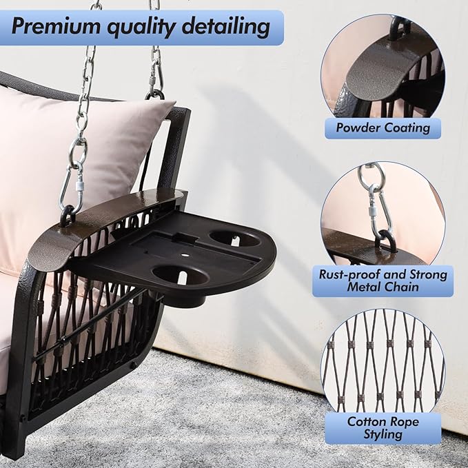 Wicker Porch Swing Heavy Duty 900 LBS 3-Seat Outdoor Patio Swing Chair - Image 5