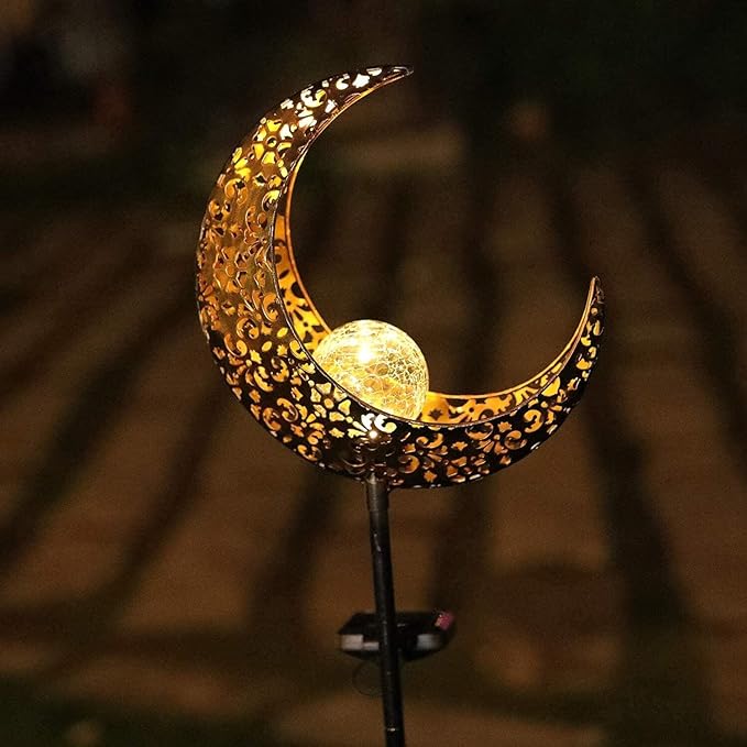 Solar Garden Light Outdoor Decorative, Moon Decor Crackle Glass Globe Garden - Image 3