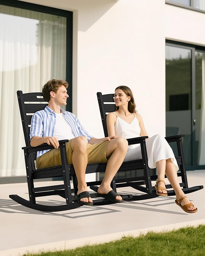 SERWALL Outdoor Rocking Chair Set of 2, Oversized Rocking Chair - Image 9