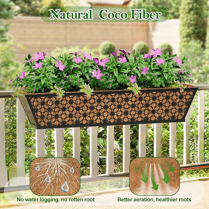 SPECILITE 30" Window Boxes Planters, Heavy Duty Metal Railing Planter Boxes - Image 2
