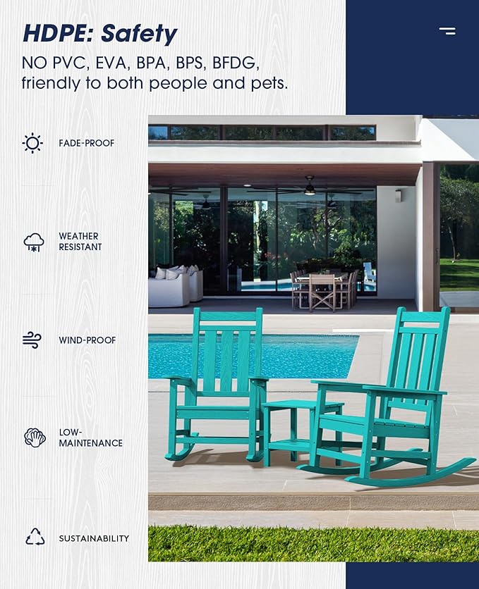 KINGYES Oversized Outdoor Rocking Chair Set of 2, All-Weather Patio Rocking - Image 5