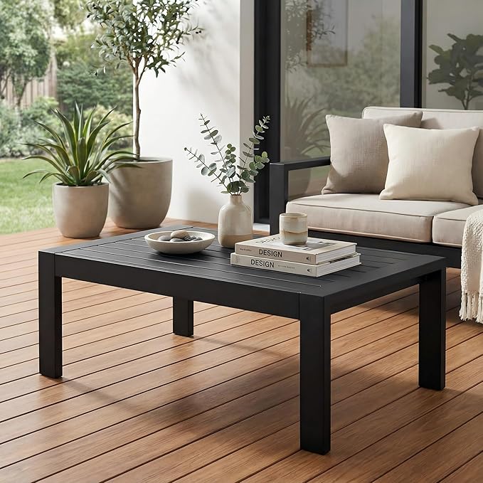 Solaste Aluminum Outdoor Coffee Table, All-Weather Rectangle Metal Patio Coffee by Solaste