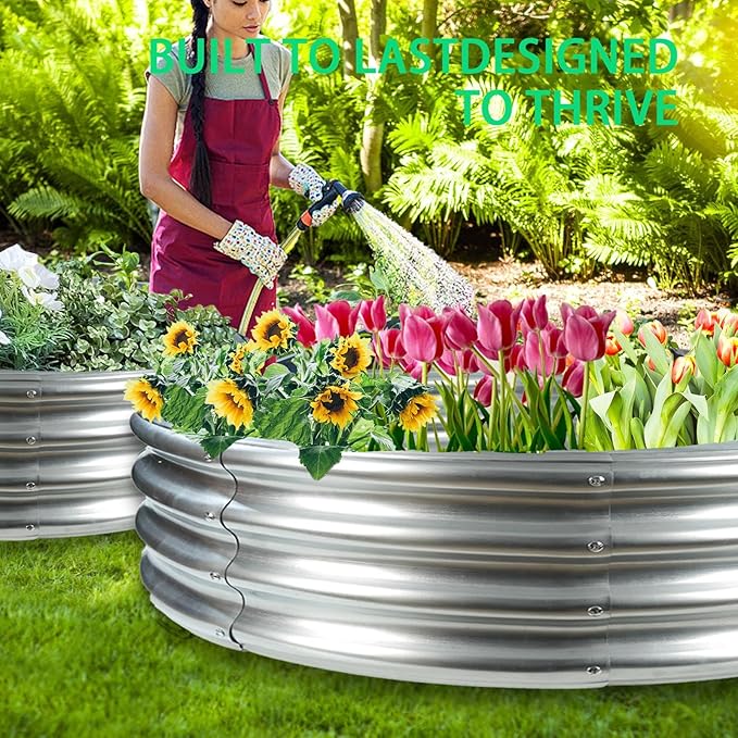 Durable Round Galvanized Steel Raised Garden Bed - Image 6