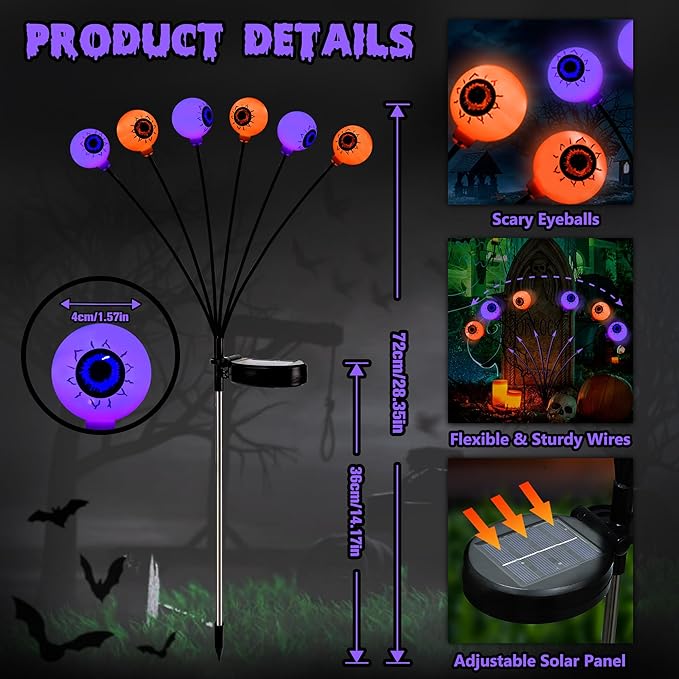 BrizLabs 6 Pack 36 LED Halloween Solar Eyeball Lights, 2 Modes Outdoor - Image 5
