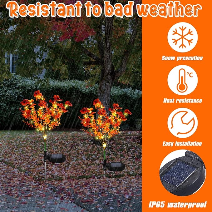 2 Pack Solar Stake Lights Outdoor Decor Waterproof Mums Artificial Flowers - Image 4