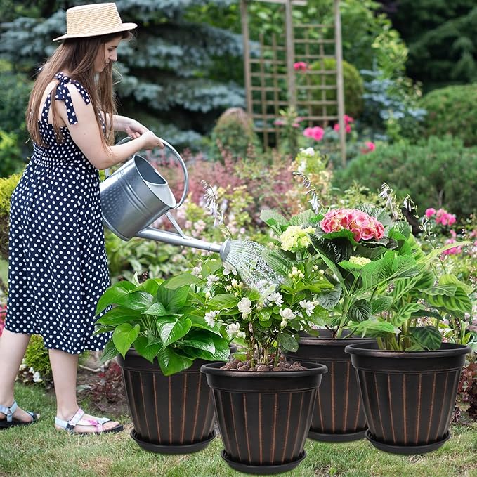 FGstyle 12 Inch Pots for Plants, 4 Pack Tall Planters, Large Flower Pots - Image 2