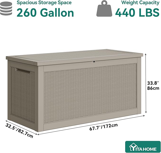 YITAHOME XXL 260 Gal Large Deck Box, Outdoor Resin Storage Box, Rattan Storage - Image 6