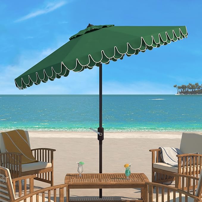 SAFAVIEH 9ft Outdoor Patio Umbrella, Dark Green, Auto Crank Tilt, UV Resistant - Image 2