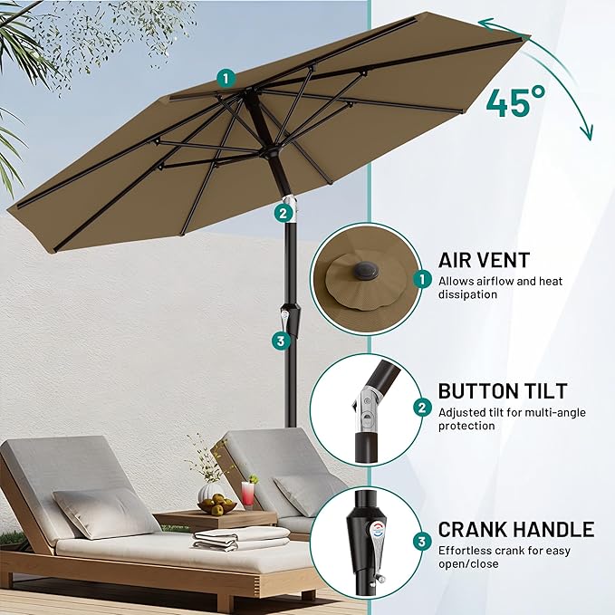 AreShark 9 FT Patio Umbrella for Outdoor, Outdoor Table Umbrella - Image 5