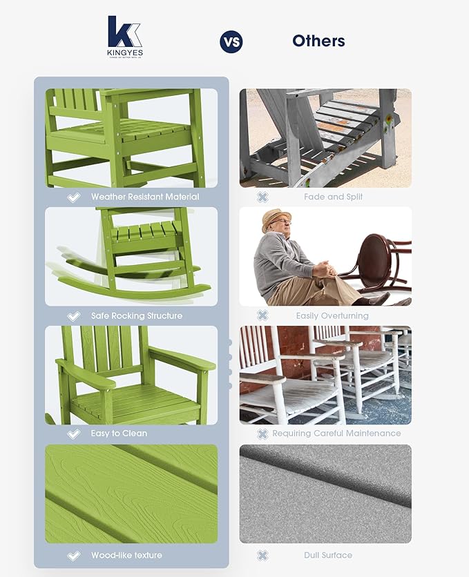 KINGYES HDPE Rocking Chairs Outdoor, Patio Rocking Chairs - Image 6