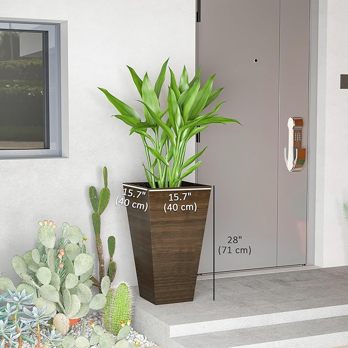 Outsunny Tall Planter for Outdoor Plants Set of 3, 28 Inch Taper Planter - Image 3