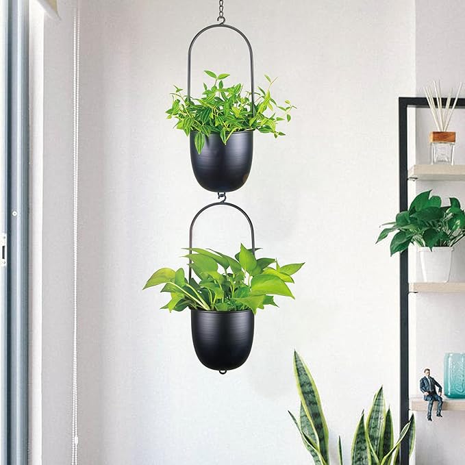 Stackable Metal Hanging Planters, Modern Wall and Ceiling Plant Holders - Image 4