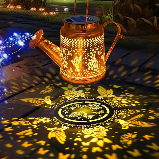 Solar Lanterns Outdoor Waterproof, Hummingbird Watering Can Garden Decor - Image 4