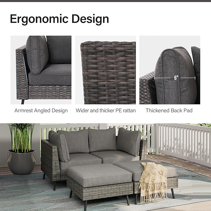 LAUSAINT HOME Outdoor Patio Furniture, 4 Piece Outdoor Sectional Sofa PE Rattan - Image 3