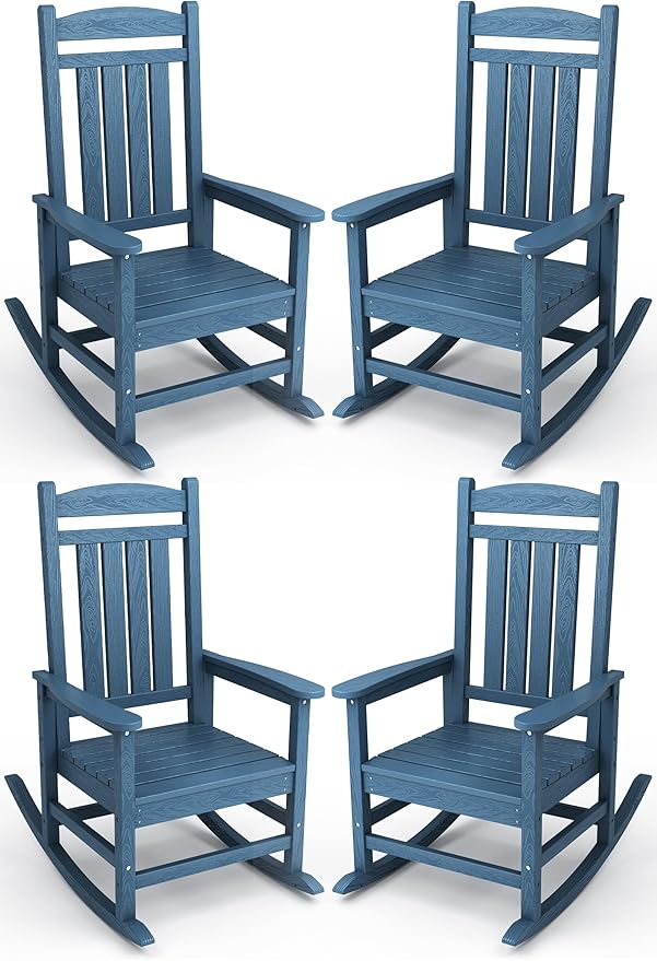 KINGYES HDPE Patio Rocking Chair Set of 4, Outdoor Rocking Chairs Porch Rocker by KINGYES