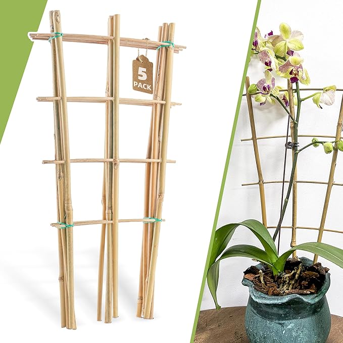 5 Pack 16" Bamboo Trellis for Climbing Plants-Natural Garden Ladder Fan -Shaped by Biotolot