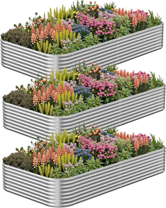 3 Pack Corrugated Galvanized Steel Raised Garden Bed Outdoor, Metal Above by CATMANOR