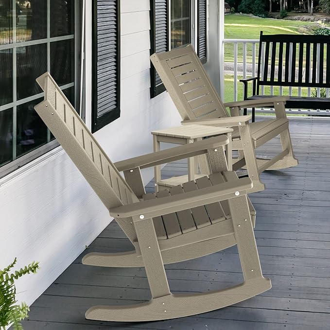 GREENVINES Outdoor Rocking Chair Set | 3-Piece | Desert Brown Wood Grain | 2 - Image 6