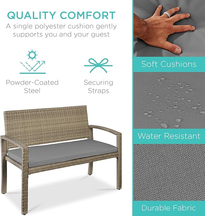 Best Choice Products Outdoor Bench 2-Person Wicker Garden Patio Benches Seating - Image 3