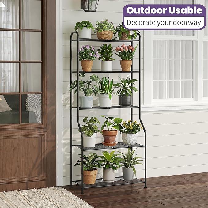 5-Tier Corner Plant Stand, Metal Black Flower Pot Rack, Indoor Outdoor Heavy - Image 4