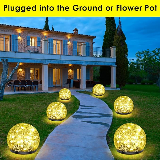 Solar Garden Lights, 2 Pack 80 LED Cracked Glass Solar Globe Lights Outdoor - Image 2