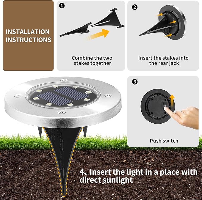 SOLPEX Solar Lights Outdoor Waterproof, 8 Pack Solar Ground Lights, Solar - Image 4