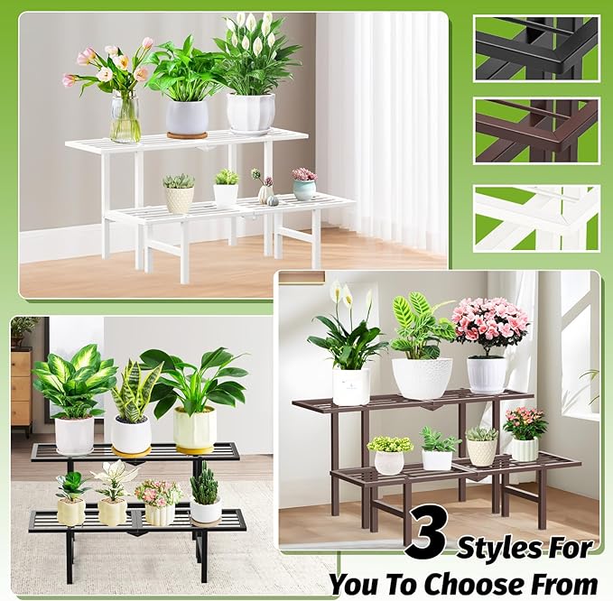 2 Tier Metal Plant Stand Outdoor Indoor, Separated Tiered Outdoor Folding Plant - Image 9
