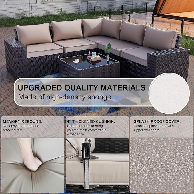 Kullavik 6PCS Outdoor Patio Furniture Set PE Wicker Rattan Sectional Sofa Patio - Image 5