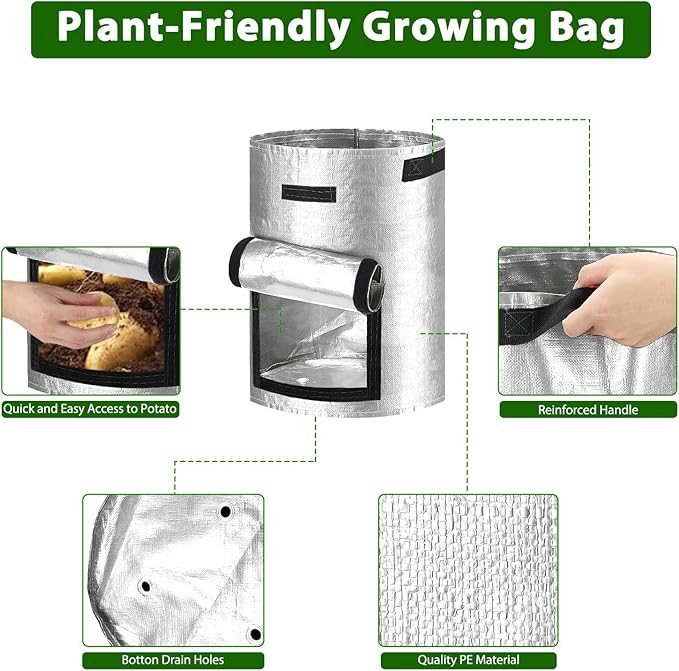 JJGoo Potato Grow Bags, 4 Pack 10 Gallon Potato Planter - Image 4